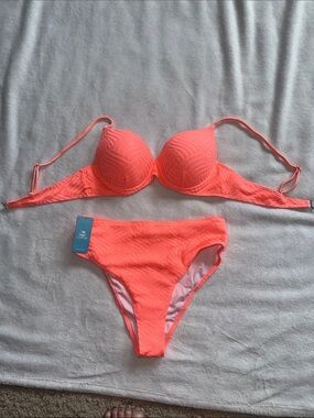 Cupshe Coral Pink Textured Push-Up Bikini Set